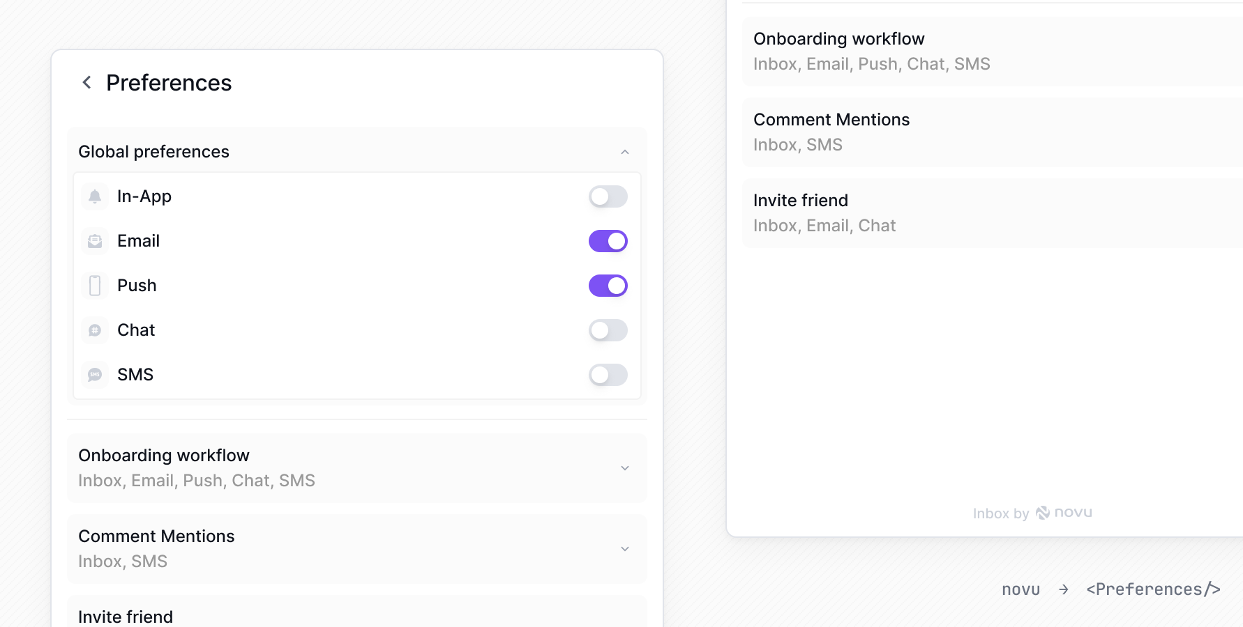 Novu Preferences Component